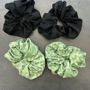 Set of 4 Hair Scrunchies - Black and Green Leopard Print